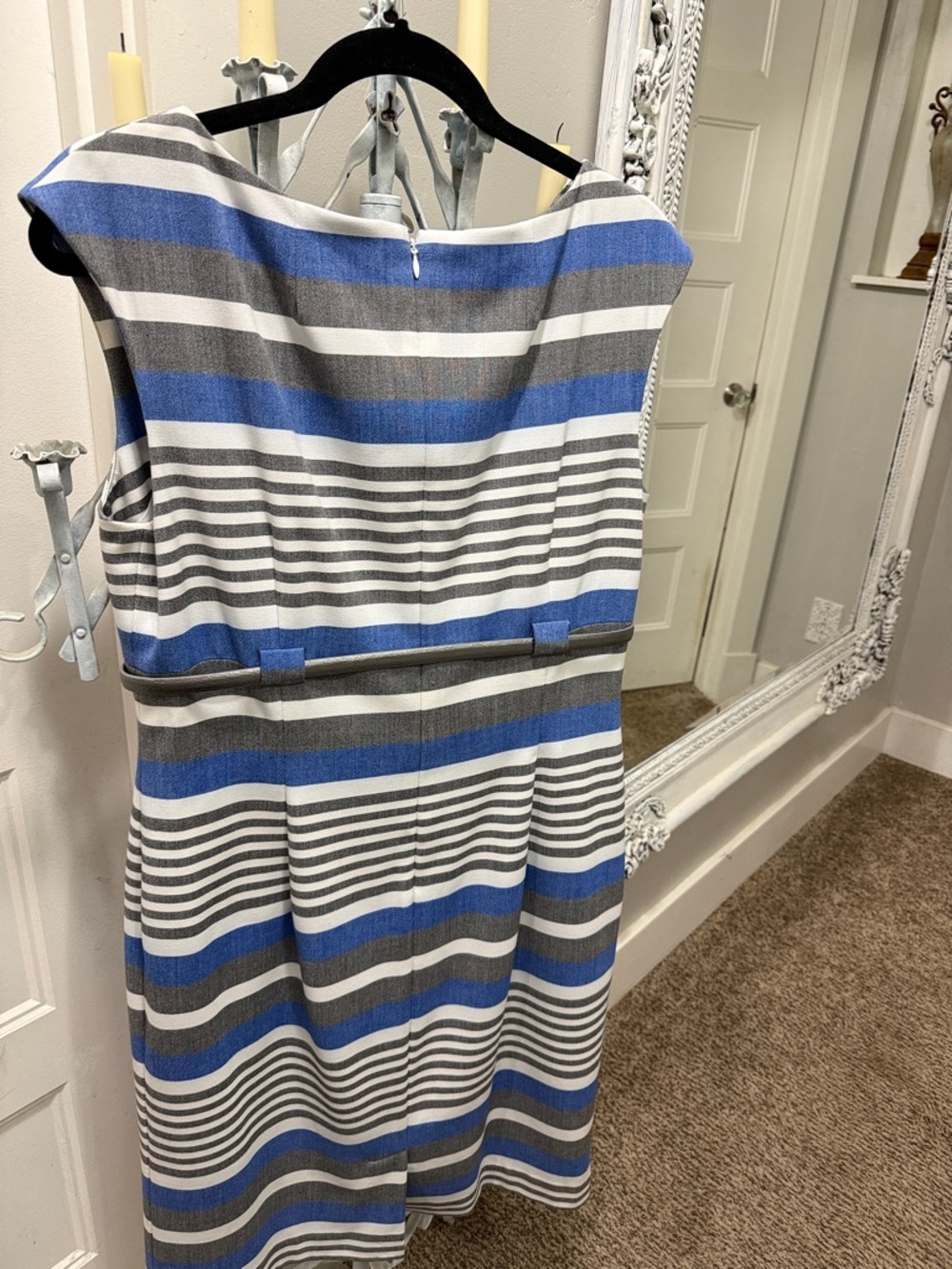 Calvin Klein Blue, Gray and White Striped Midi Sheath Dress - Picture 4 of 4